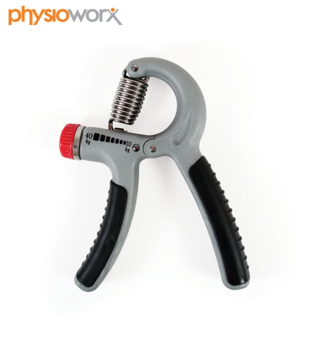 Physioworx Adjustable Hand Grip. By simply twisting the knob you can  increase or decrease the tension of exercise. It is an excellent way to  build up hand and forearm strength.
